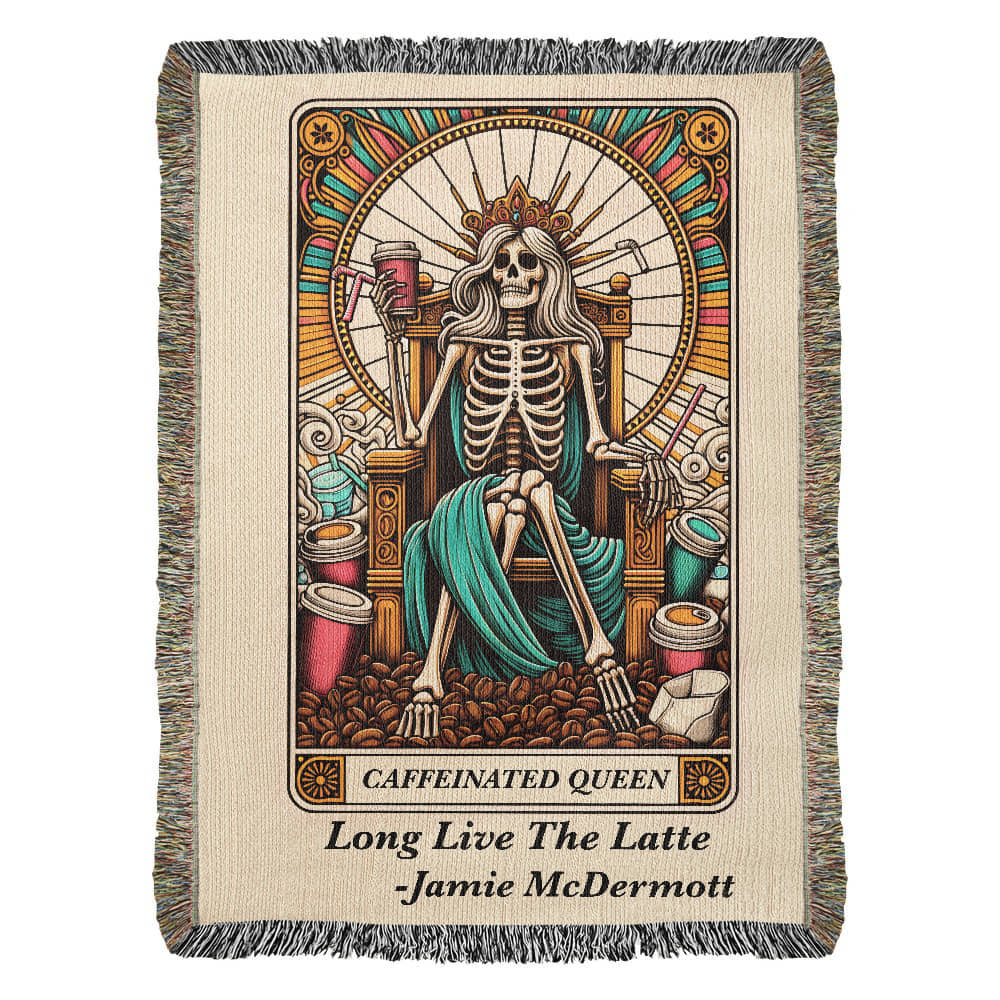 Personalized Caffeinated Queen Tarot Card Woven Blanket – Custom Gift, Fleece/Sherpa Throw