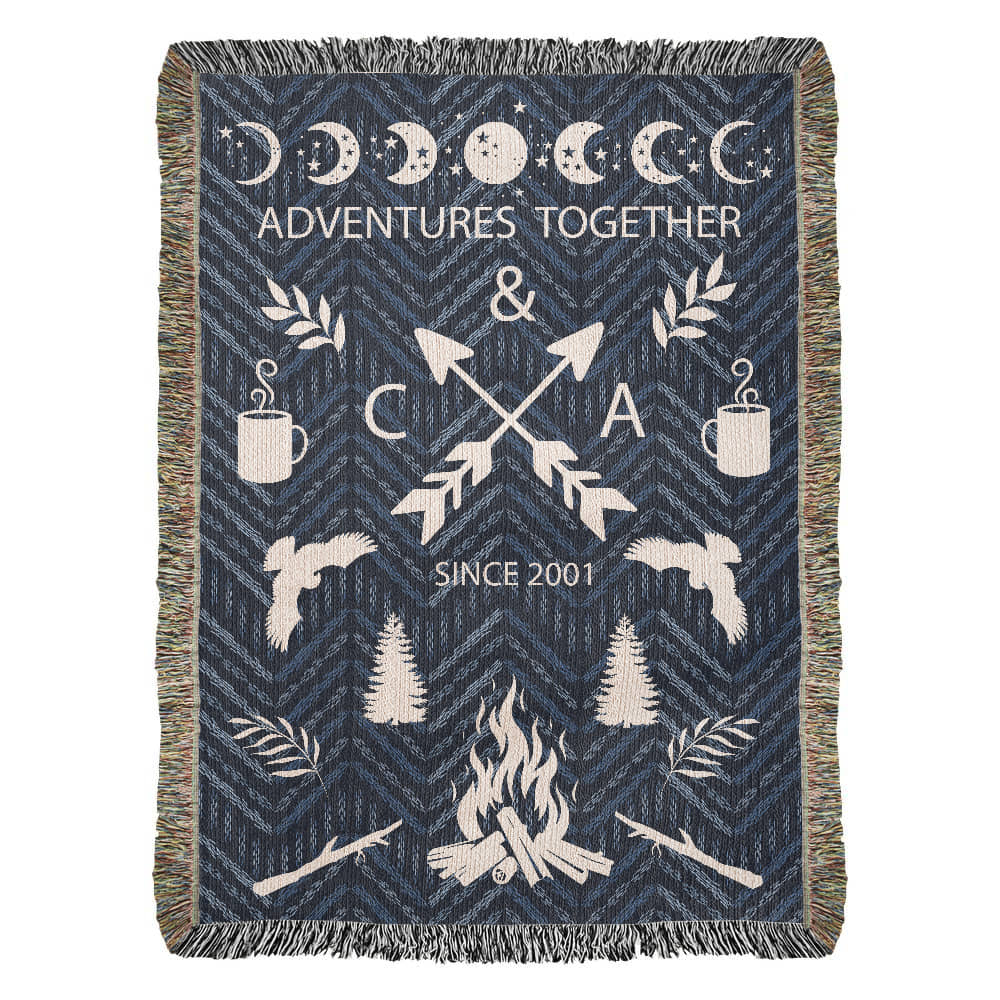 Personalized Camping Woven Blanket – Adventure Together Gift, Custom Fleece/Sherpa Throw