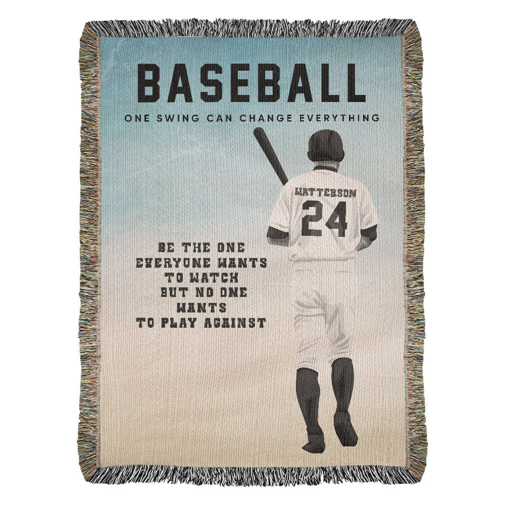 Personalized Baseball Woven Blanket – Boys Baseball Gift, Custom Fleece/Sherpa Throw