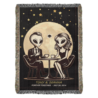 Personalized Alien Couple Woven Blanket Custom Romantic Gift Throw