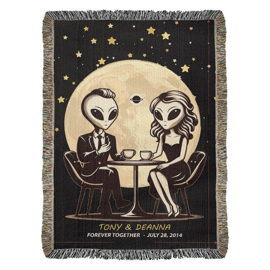 Personalized Alien Couple Woven Blanket Custom Romantic Gift Throw
