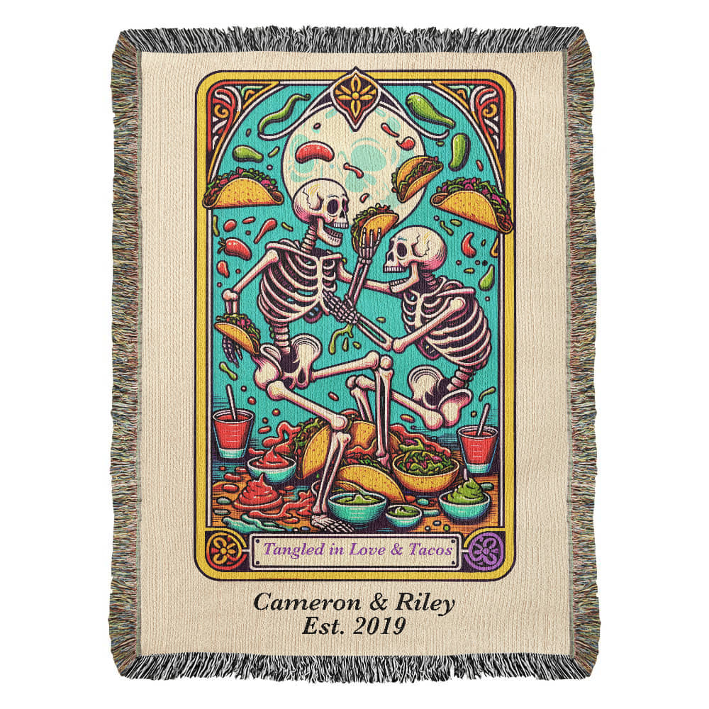 Personalized Love and Tacos Tarot Card Woven Blanket – Custom Couple Gift, Fleece/Sherpa Throw
