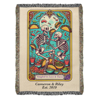 Personalized Love and Tacos Tarot Card Woven Blanket Custom Couple Gift Throw