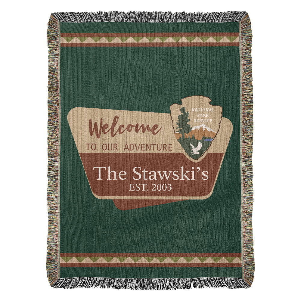 Personalized National Park Camping Woven Blanket – Custom Family Adventure Throw, Fleece/Sherpa Blanket