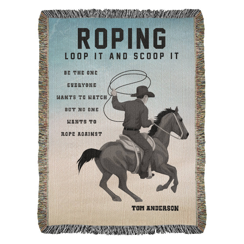Personalized Roping Cowboy Woven Blanket – Rodeo Gift, Custom Fleece/Sherpa Throw