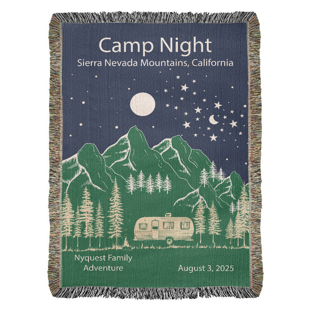 Personalized Camper Night Woven Blanket – Custom RV Adventure Gift, Fleece/Sherpa Throw
