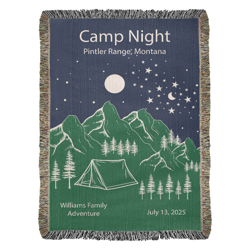 Personalized Camp Night Woven Blanket – Custom Tent Camping Gift, Fleece/Sherpa Throw