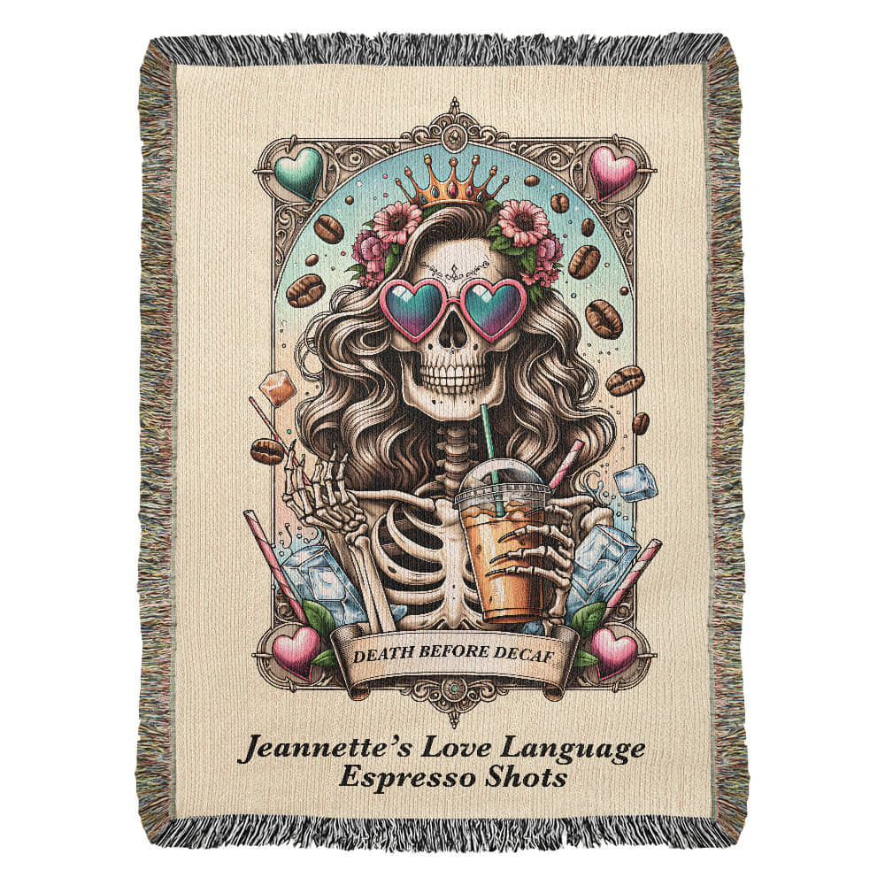 Personalized Death Before Decaf Tarot Card Woven Blanket – Custom Coffee Lover Gift, Fleece/Sherpa Throw