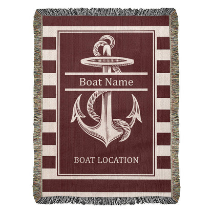 Personalized Anchor Woven Blanket  Custom Boat Name Location Throw