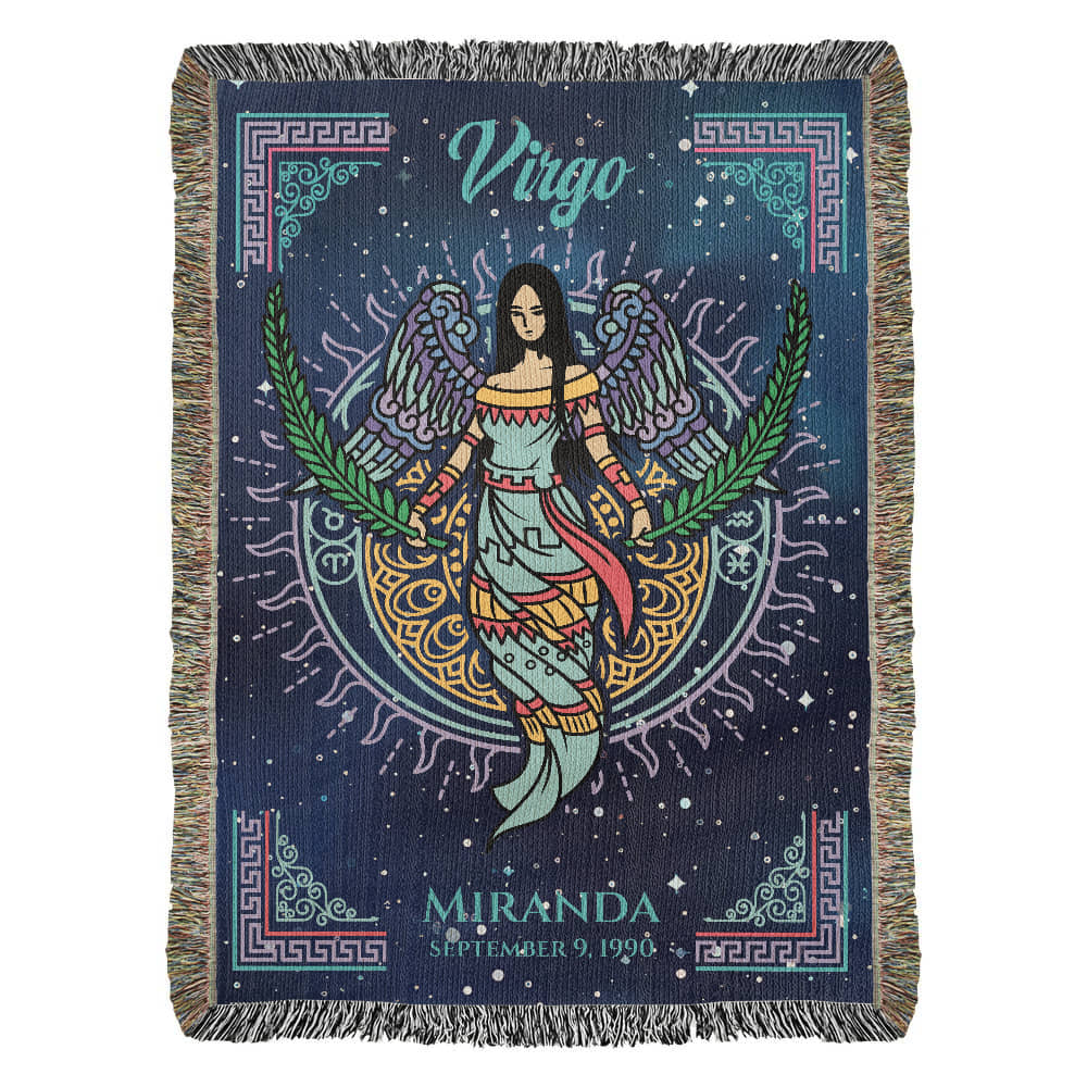 Personalized Virgo Zodiac Woven Blanket Astrology Gift, Custom Throw