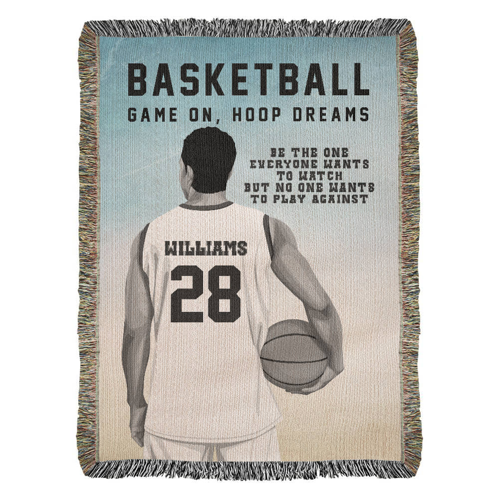 Personalized Basketball Woven Blanket – Boys Basketball Gift, Custom Fleece/Sherpa Throw