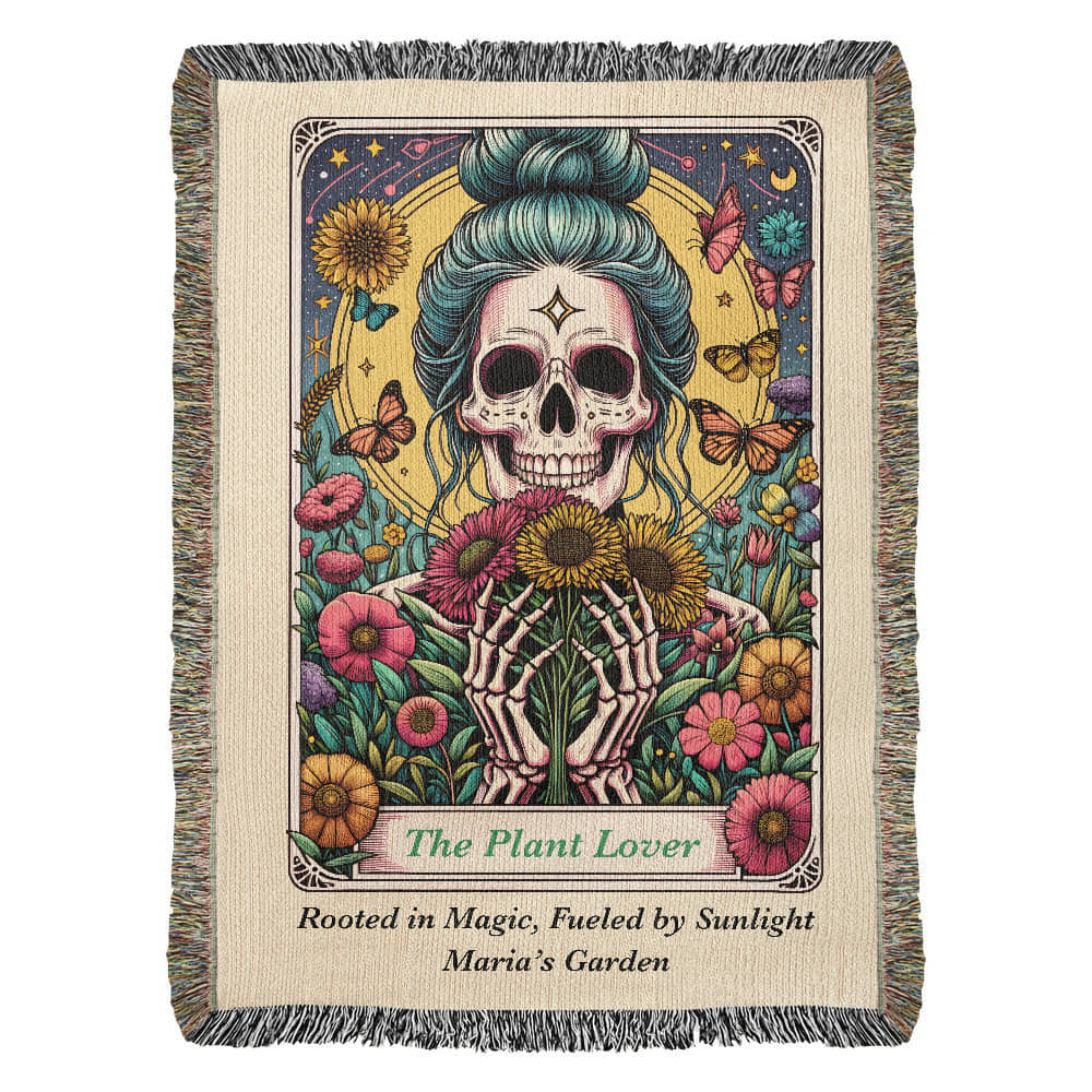 Personalized Plant Lover Tarot Card Woven Blanket – Custom Garden Gift, Fleece/Sherpa Throw