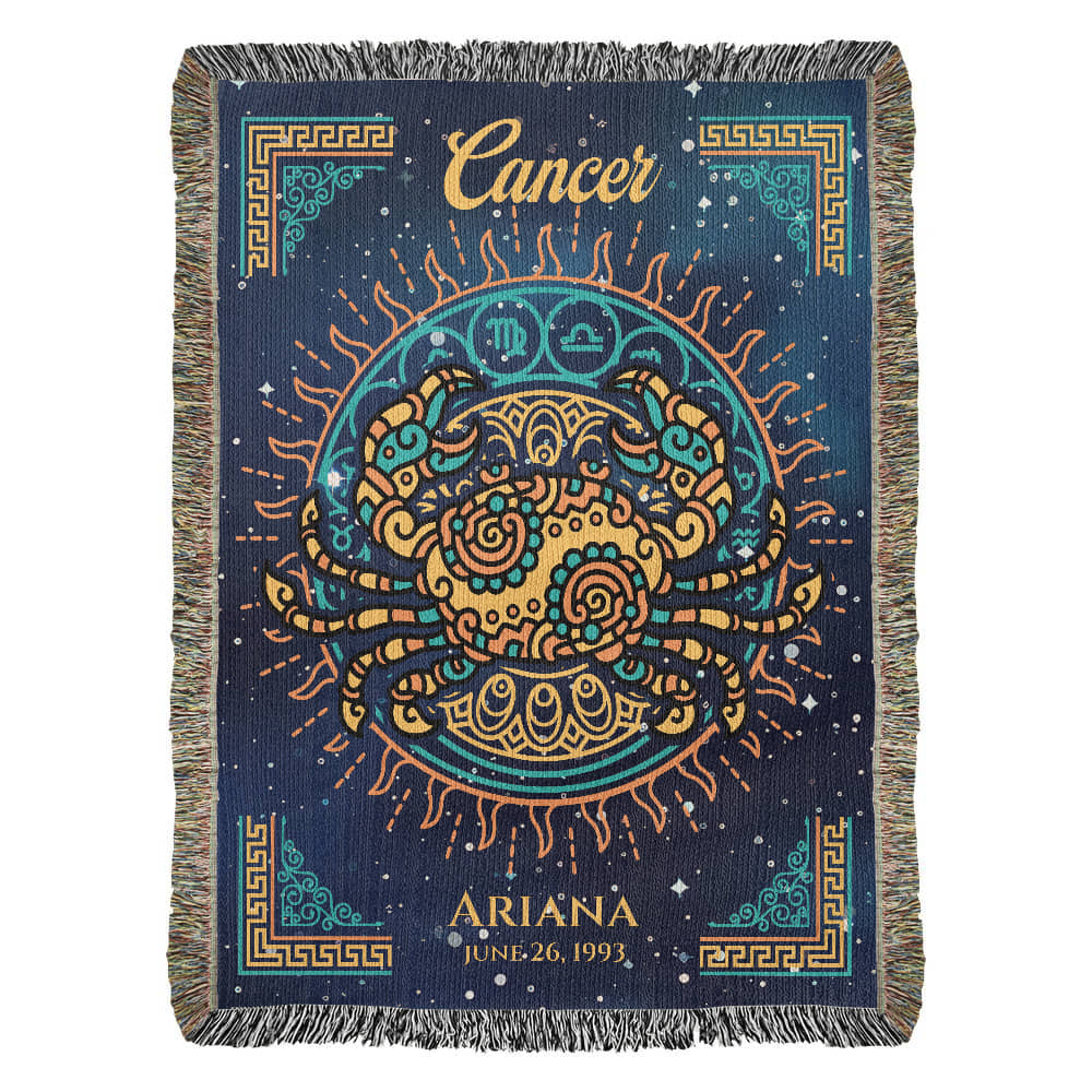 Personalized Cancer Zodiac Woven Blanket – Astrology Gift, Custom Fleece/Sherpa Throw