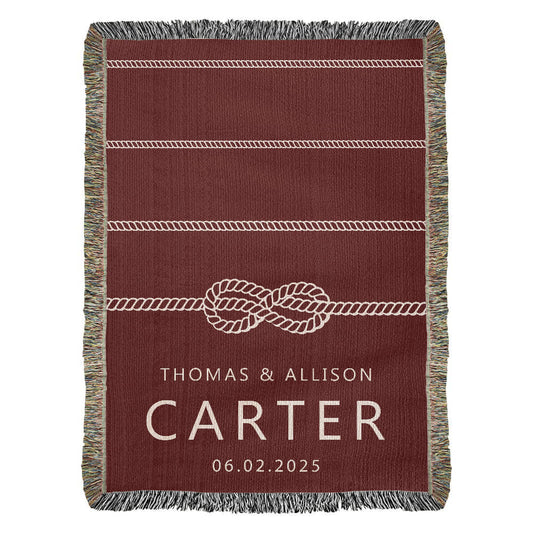 Personalized Nautical Rope Woven Blanket Custom Couple's Names and Date Throw