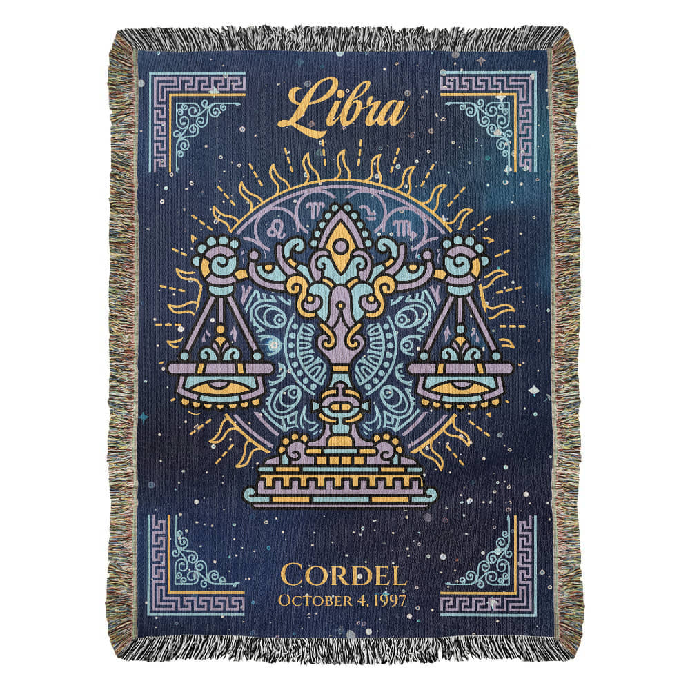 Personalized Libra Zodiac Woven Blanket – Astrology Gift, Custom Fleece/Sherpa Throw