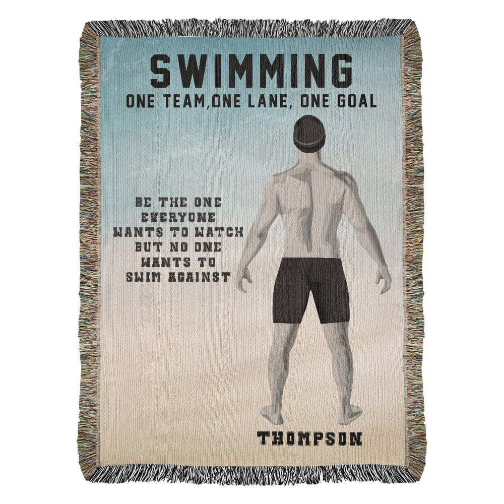 Personalized Boys Swimming Woven Blanket – Custom Swimmer Gift, Fleece/Sherpa Throw