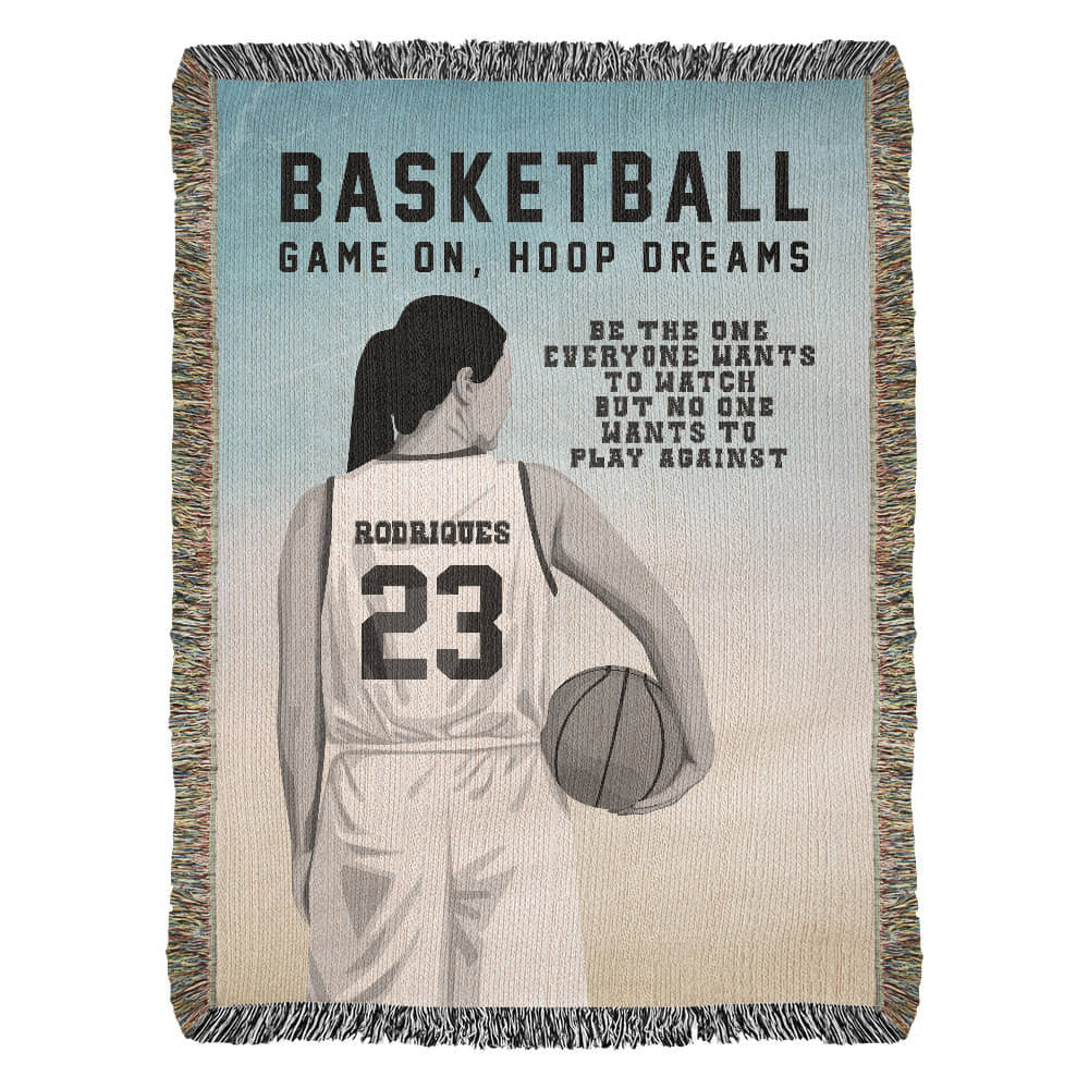 Personalized Girls Basketball Woven Blanket – Custom Baller Gift, Fleece/Sherpa Throw