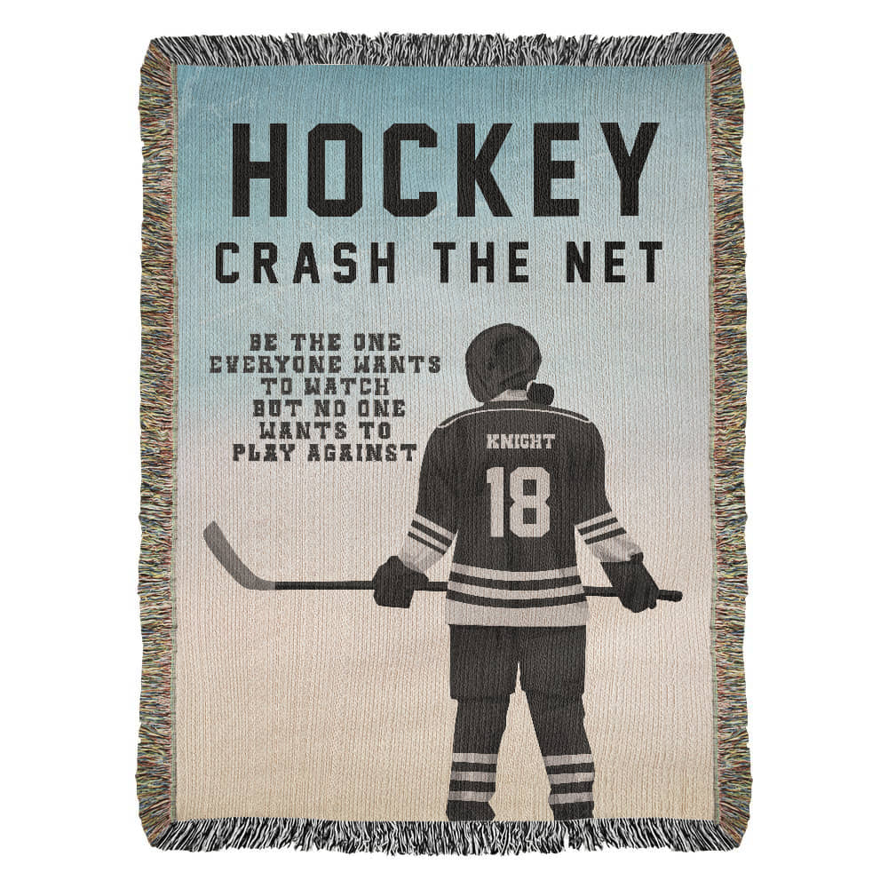 Personalized Girls Hockey Woven Blanket – Custom Gift for Hockey Players, Fleece/Sherpa Throw