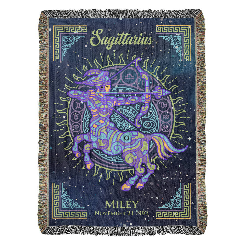 Personalized Sagittarius Zodiac Woven Blanket – Astrology Gift, Custom Fleece/Sherpa Throw