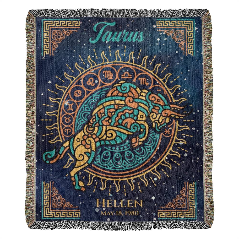 Personalized Taurus Zodiac Woven Blanket Astrology Gift Custom Throw