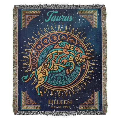 Personalized Taurus Zodiac Woven Blanket Astrology Gift Custom Throw