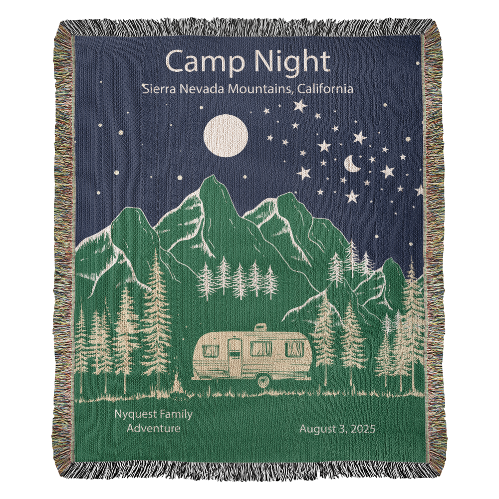 Personalized Camper Night Woven Blanket – Custom RV Adventure Gift, Fleece/Sherpa Throw
