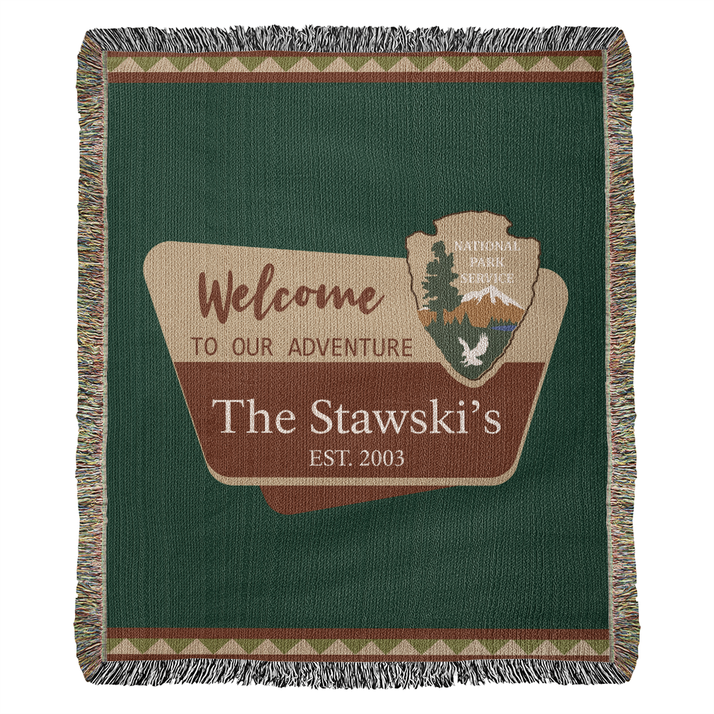 Personalized National Park Camping Woven Blanket Custom Family Adventure Throw