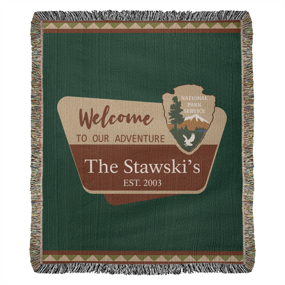 Personalized National Park Camping Woven Blanket Custom Family Adventure Throw