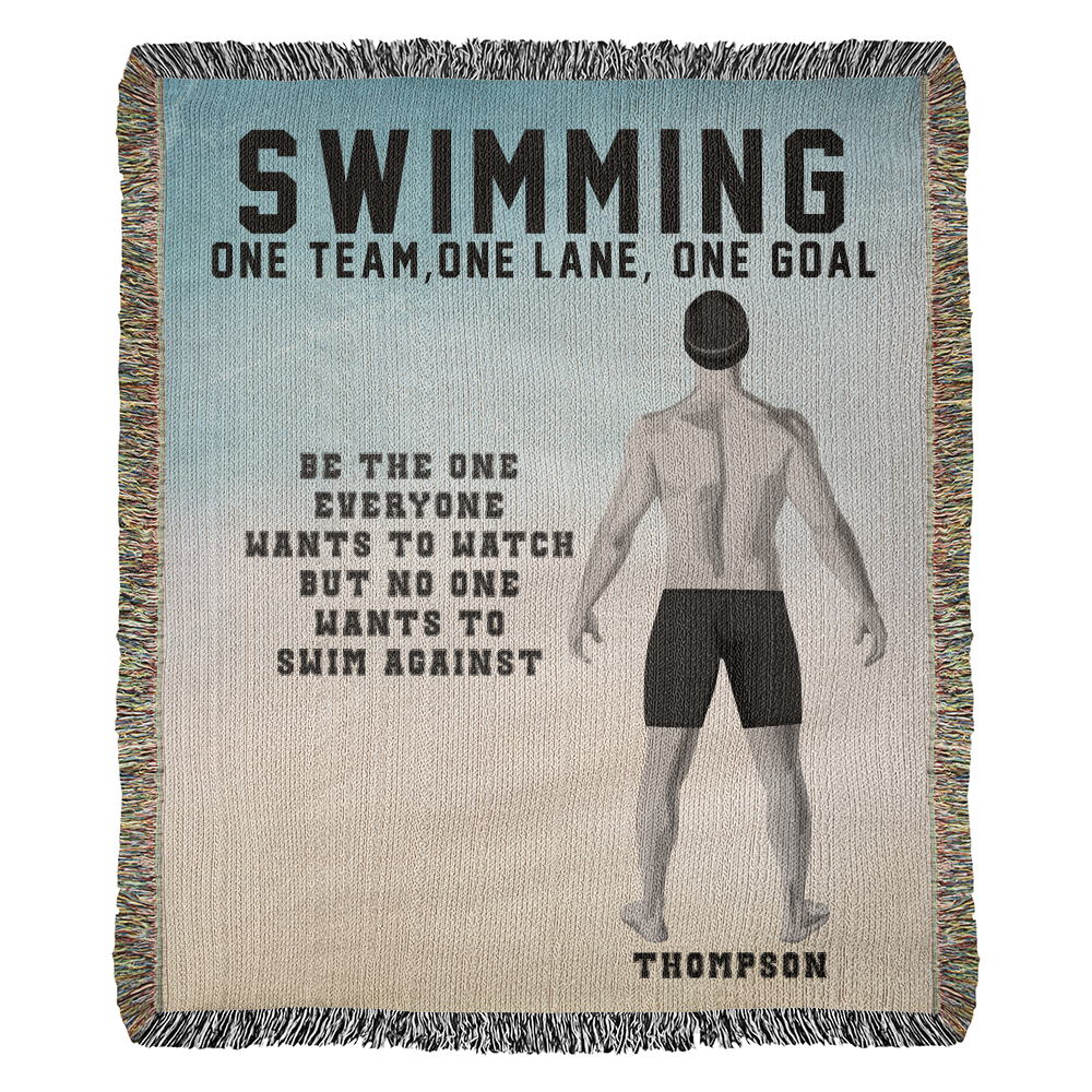 Personalized Boys Swimming Woven Blanket – Custom Swimmer Gift, Fleece/Sherpa Throw
