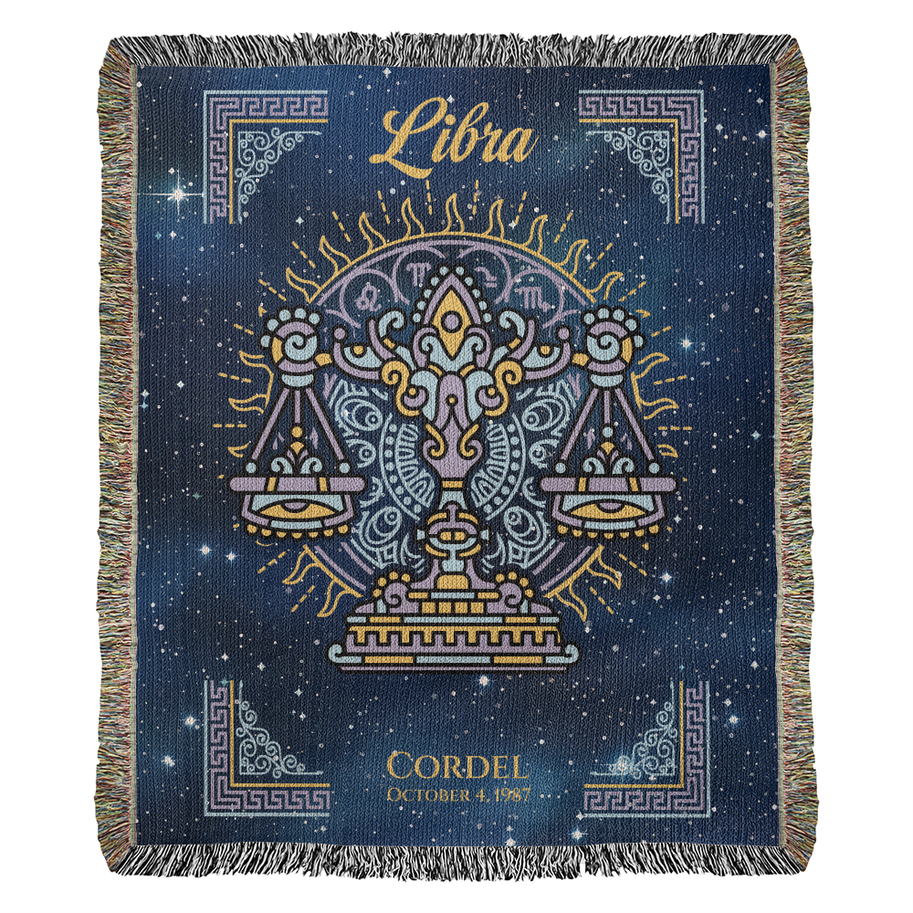 Personalized Libra Zodiac Woven Blanket Astrology Gift Custom Throw