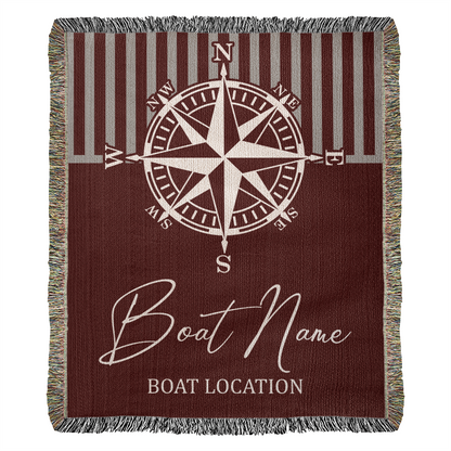 Personalized Nautical Compass Woven Blanket Custom Boat Name and Location Throw
