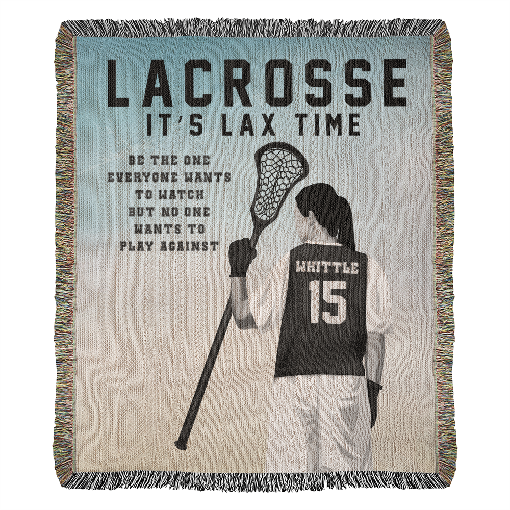 Personalized Girls Lacrosse Woven Blanket – Custom LAX Gift, Fleece/Sherpa Throw
