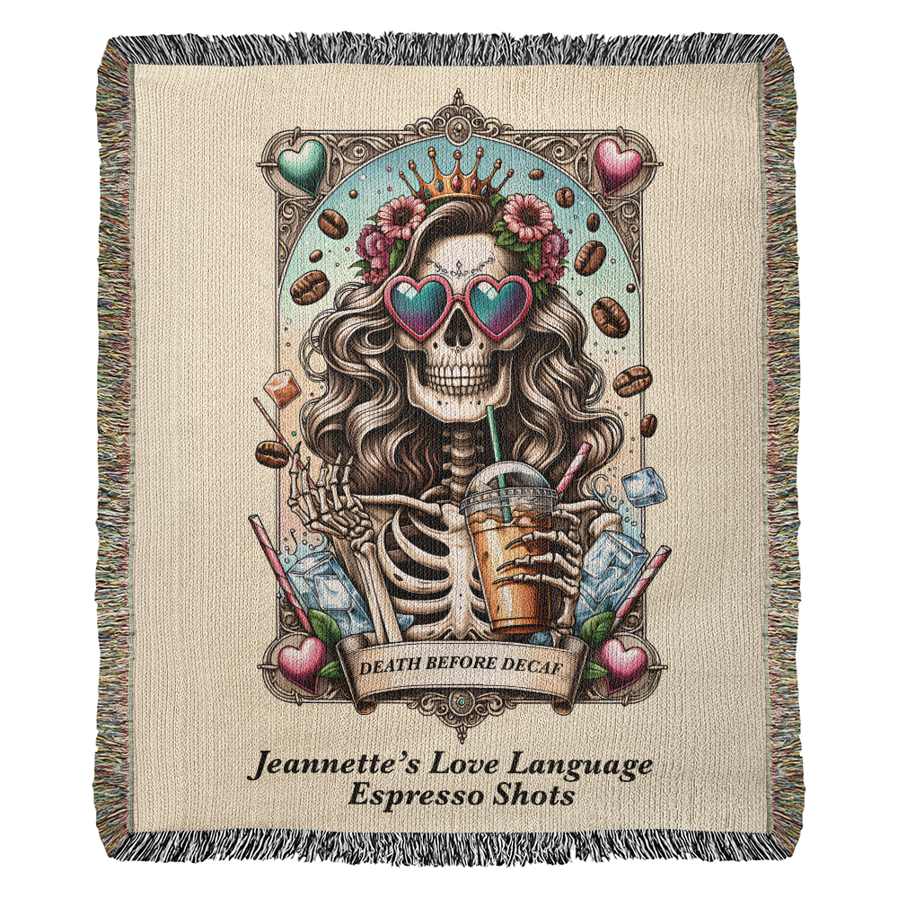 Personalized Death Before Decaf Tarot Card Woven Blanket – Custom Coffee Lover Gift, Fleece/Sherpa Throw