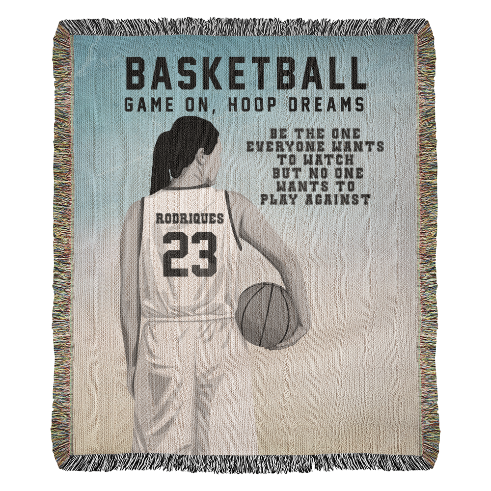 Personalized Girls Basketball Woven Blanket – Custom Baller Gift, Fleece/Sherpa Throw