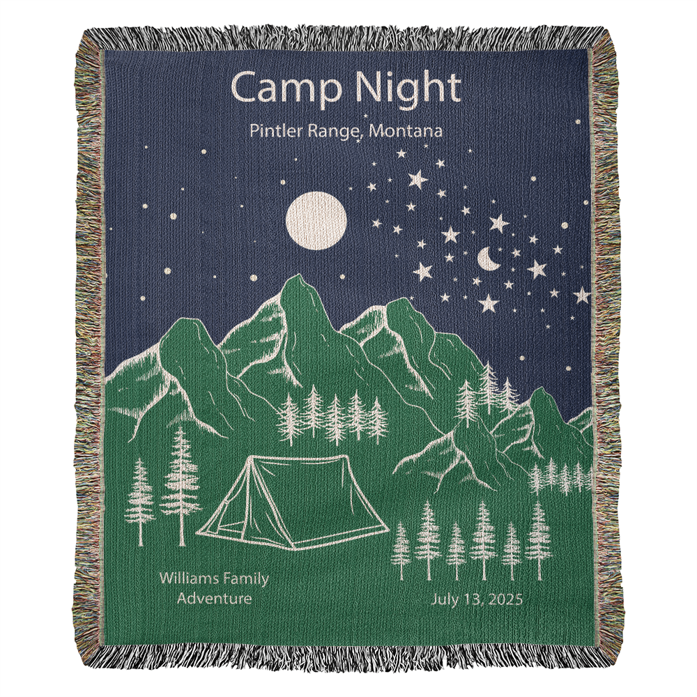 Personalized Camp Night Woven Blanket – Custom Tent Camping Gift, Fleece/Sherpa Throw