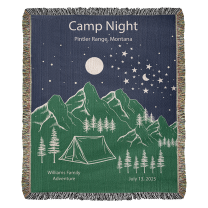 Personalized Camp Night Woven Blanket Custom Tent Camping Gift Throw