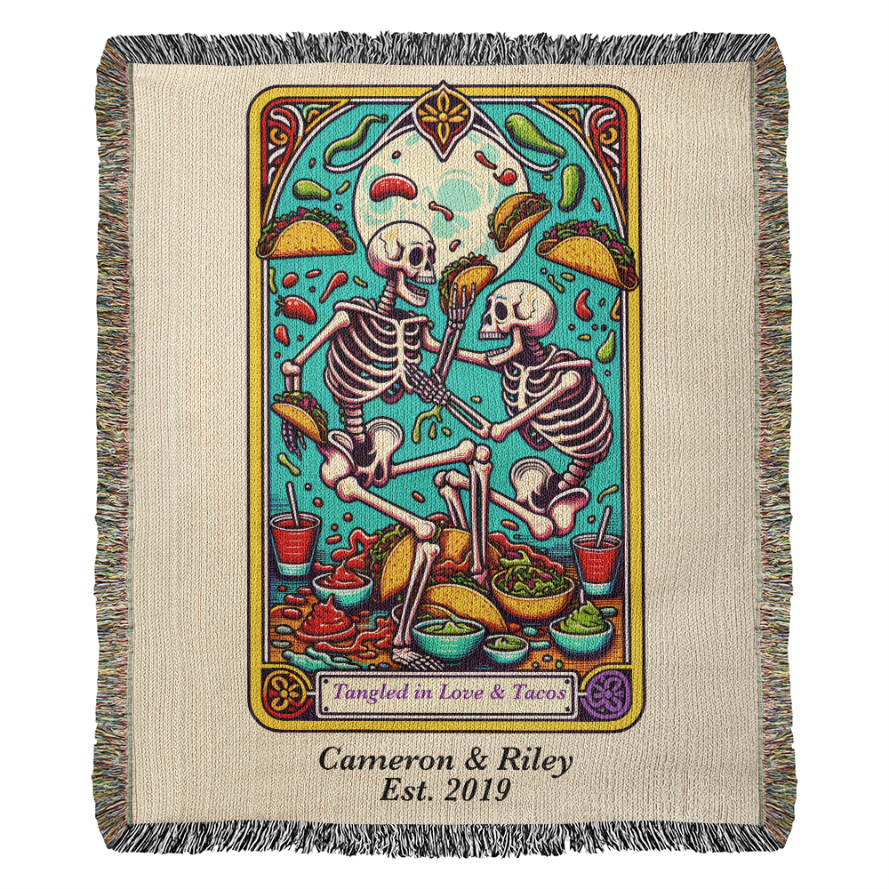 Personalized Love and Tacos Tarot Card Woven Blanket Custom Couple Gift Throw