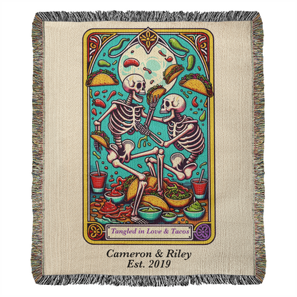 Personalized Love and Tacos Tarot Card Woven Blanket Custom Couple Gift Throw