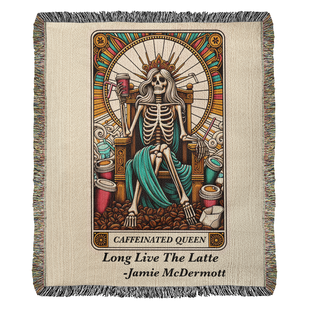 Personalized Caffeinated Queen Tarot Card Woven Blanket – Custom Gift, Fleece/Sherpa Throw
