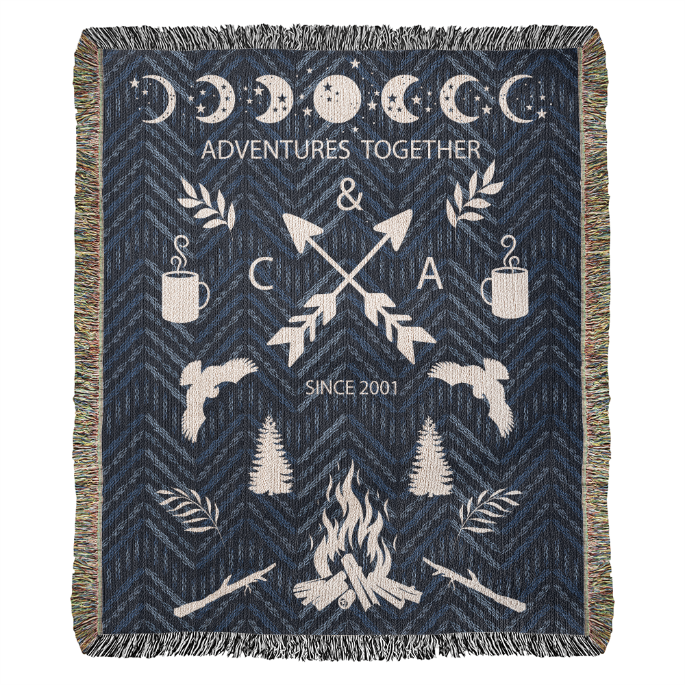 Personalized Camping Woven Blanket – Adventure Together Gift, Custom Fleece/Sherpa Throw