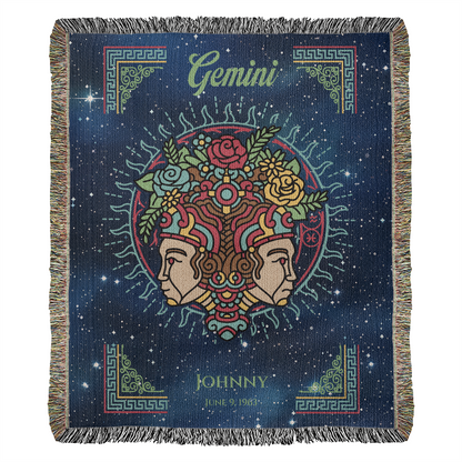 Personalized Gemini Zodiac Woven Blanket Astrology Gift Custom Throw