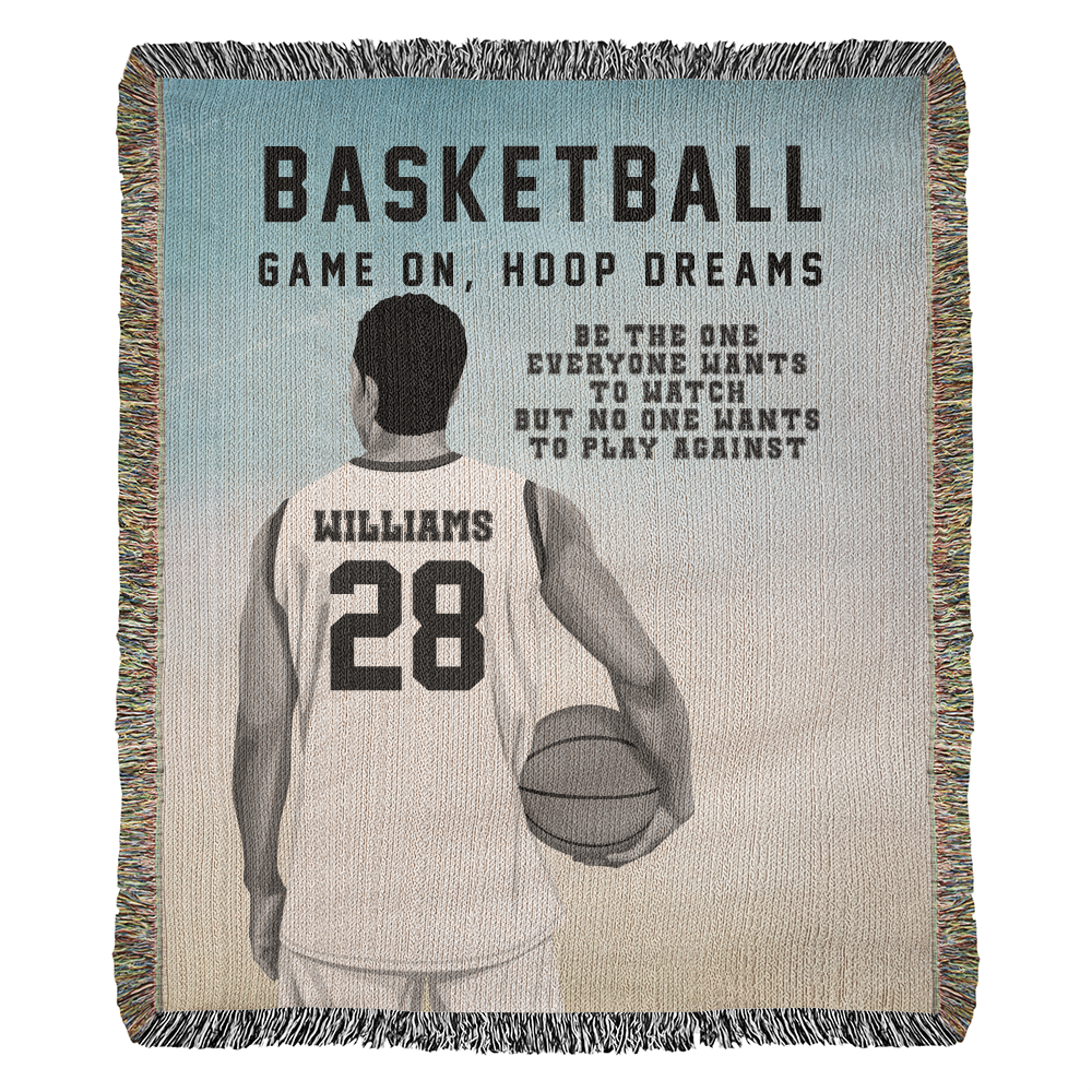 Personalized Basketball Woven Blanket – Boys Basketball Gift, Custom Fleece/Sherpa Throw