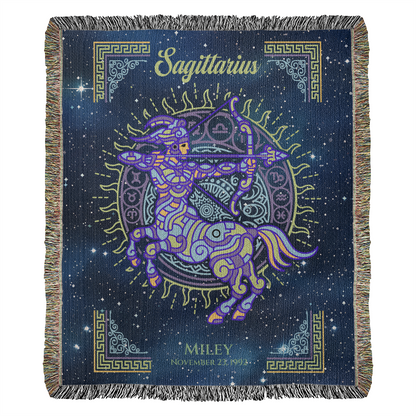 Personalized Sagittarius Zodiac Woven Blanket Astrology Gift Custom Throw