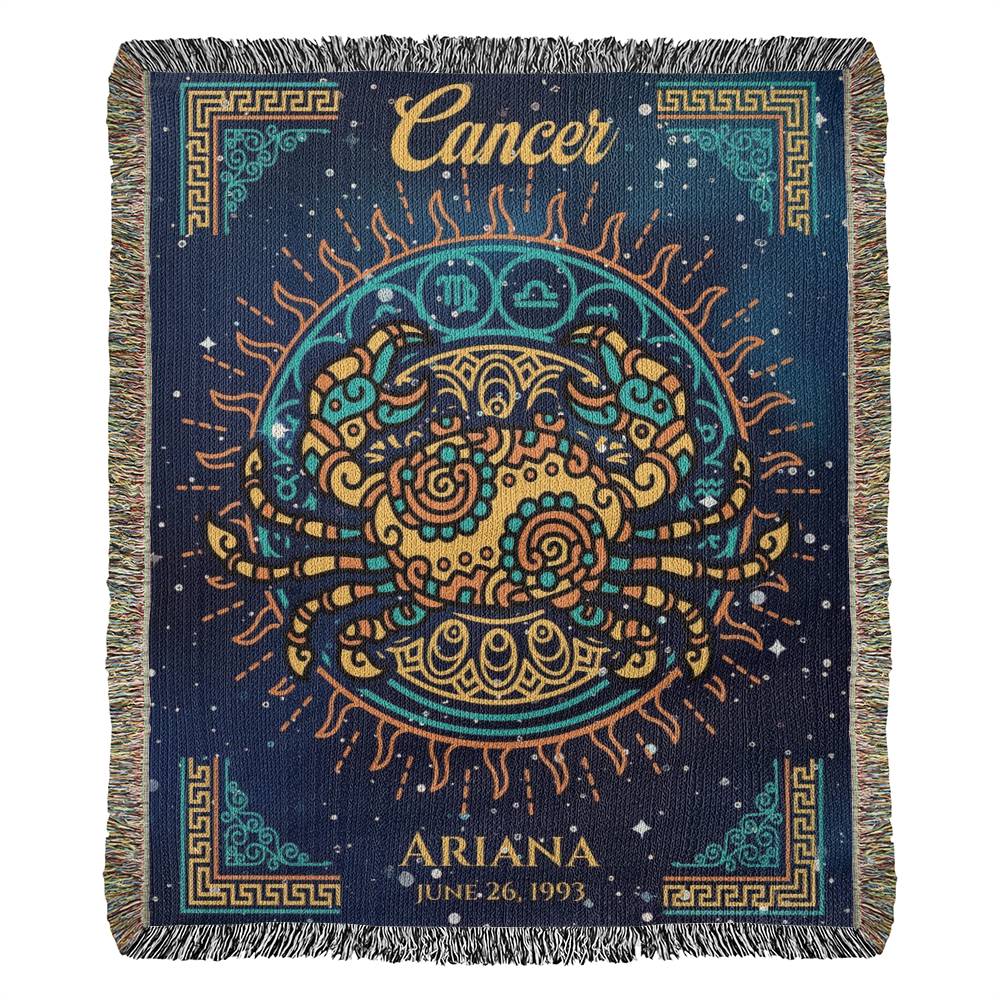 Personalized Cancer Zodiac Woven Blanket – Astrology Gift, Custom Fleece/Sherpa Throw