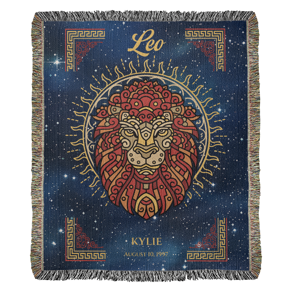 Personalized Leo Zodiac Woven Blanket – Astrology Gift, Custom Fleece/Sherpa Throw