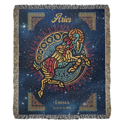 Personalized Aries Zodiac Woven Blanket Astrology Gift Custom Throw