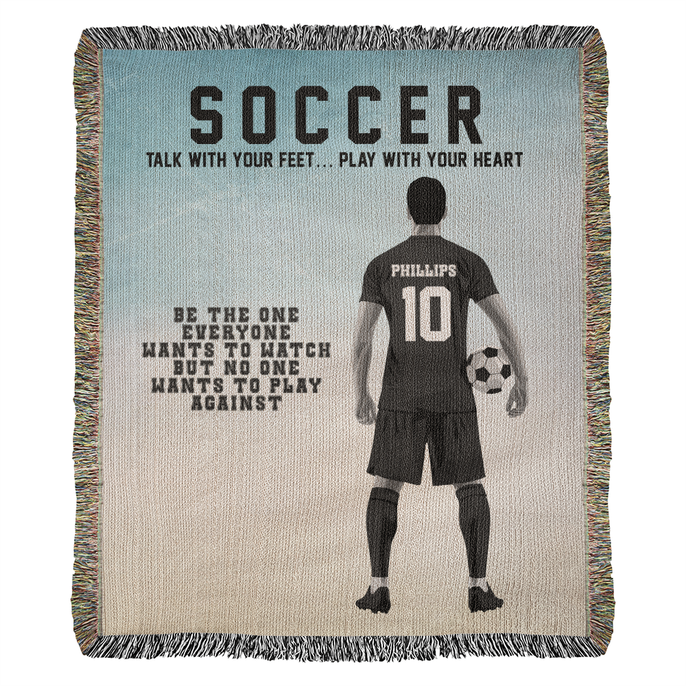 Personalized Boys Soccer Woven Blanket – Custom Soccer Gift, Fleece/Sherpa Throw
