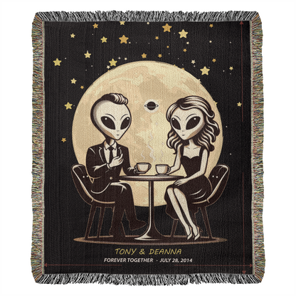 Personalized Alien Couple Woven Blanket Custom Romantic Gift Throw