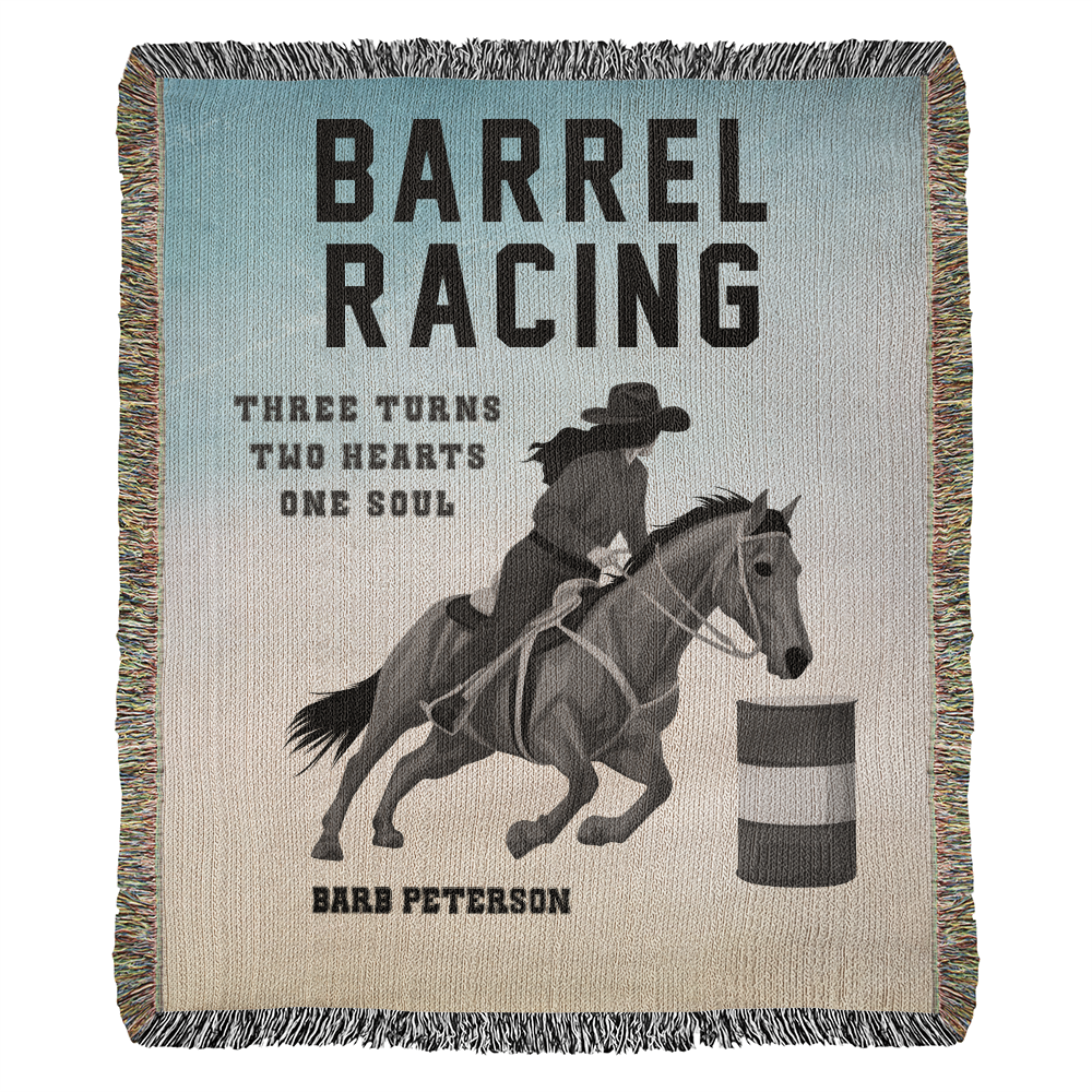 Personalized Barrel Racing Woven Blanket – Cowgirl Gift, Custom Fleece/Sherpa Throw