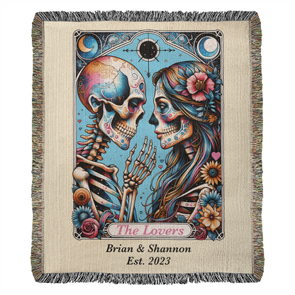 Personalized The Lovers Tarot Card Woven Blanket Custom Couple Gift Throw